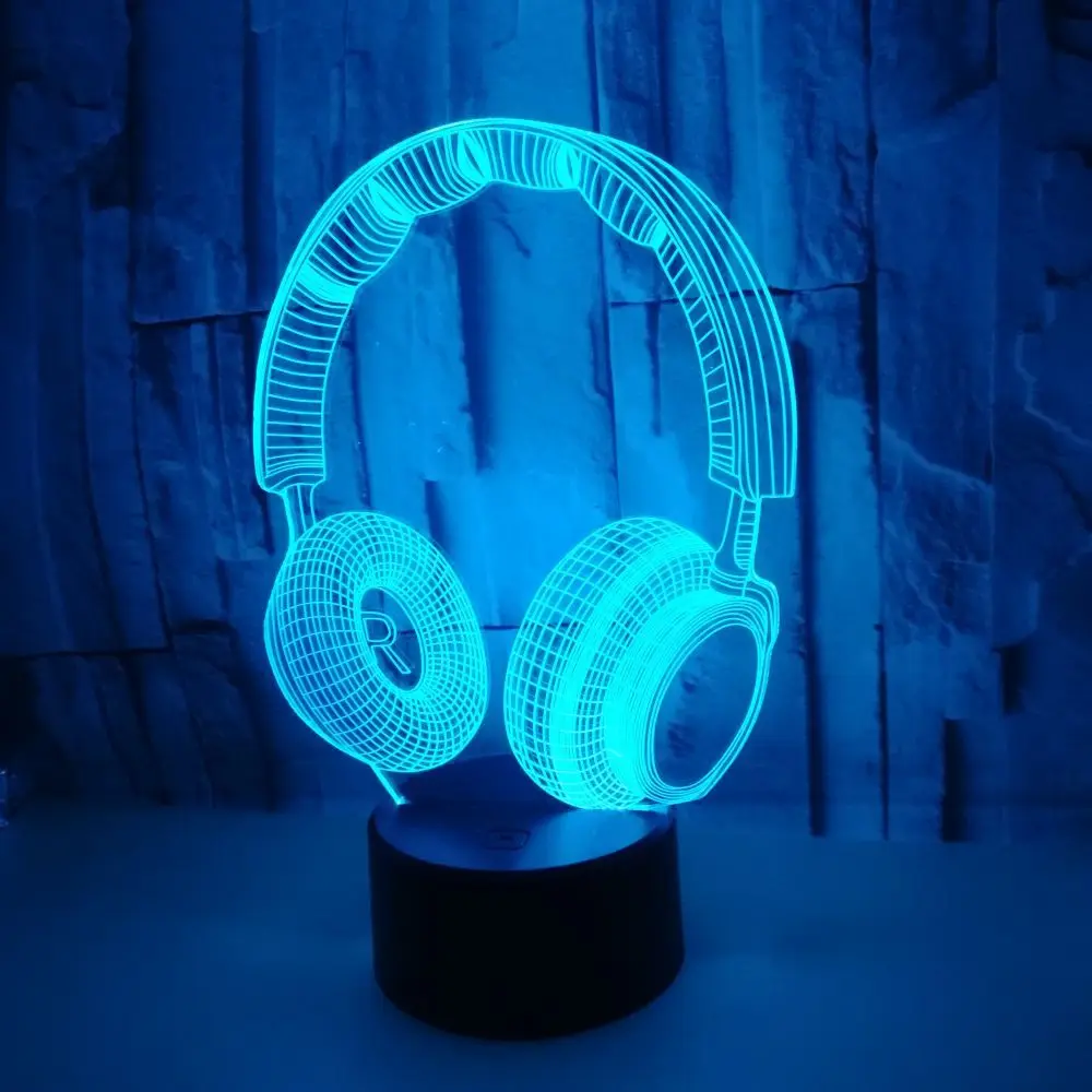 

New Headphone Modeling 3d Led Night Light Colorful Touch Switch Remote Control Touch 3d Night Lamp Atmosphere Table Lamp