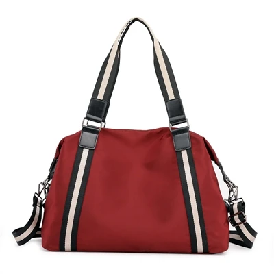 Водонепроницаемые нейлоновые женские сумки, полосатые женские сумки на плечо, Большая вместительная Повседневная сумка-мессенджер, женские сумки через плечо, черные - Цвет: Wine Red