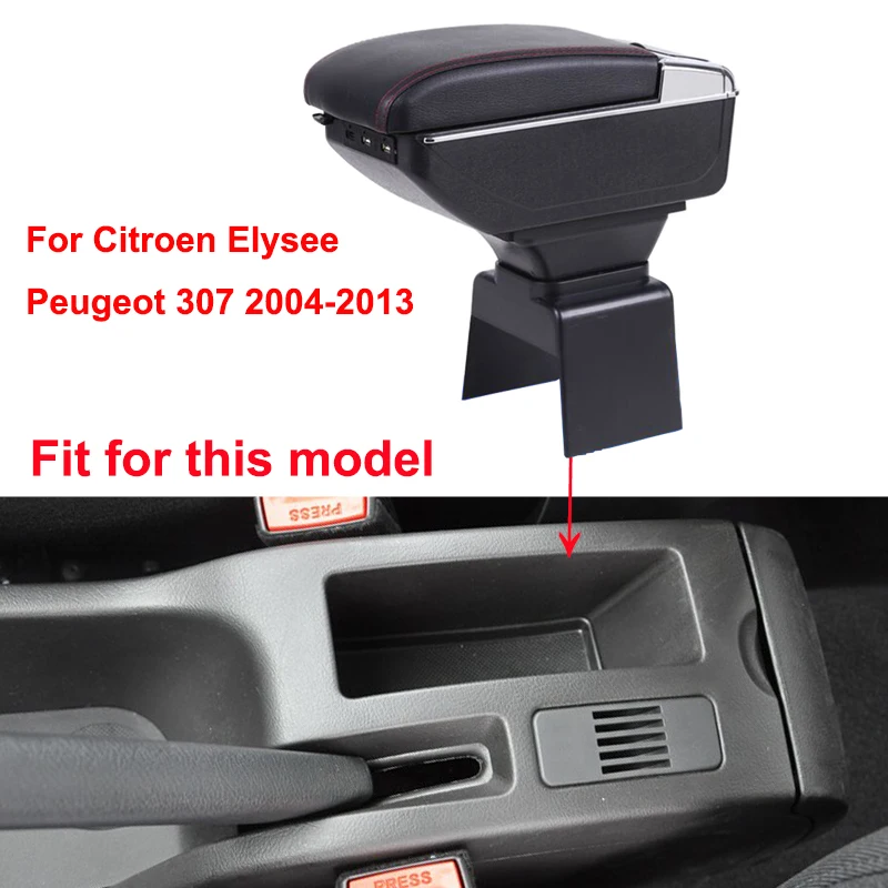 Подлокотник коробка для Citroen Elysee для peugeot 307 2004-2013 usb зарядка светодиодный светильник подлокотник вращающийся центральный консольный ящик для хранения