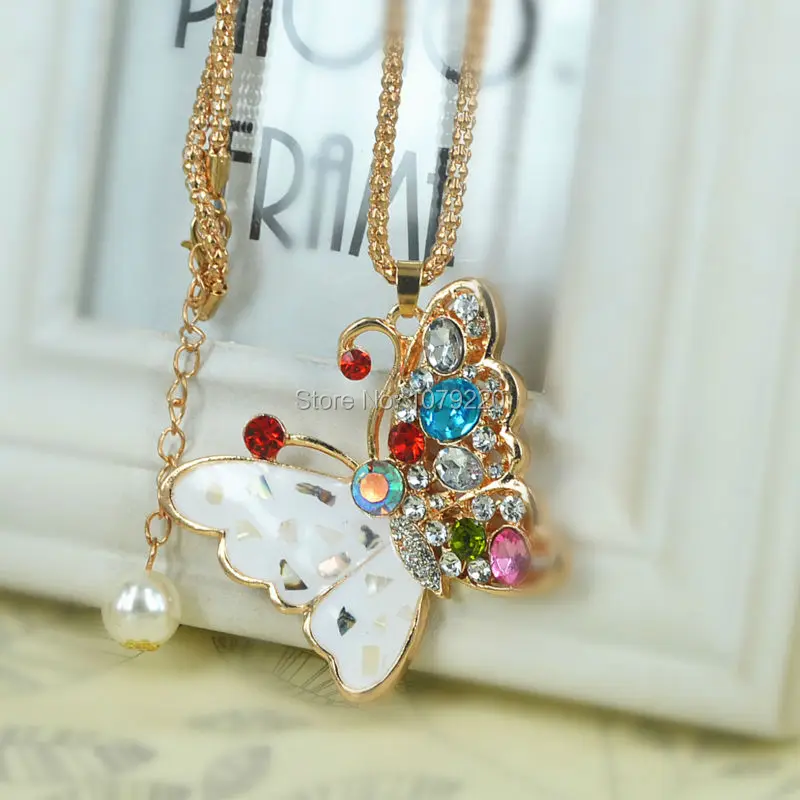 Ожерелье с бабочкой и свитером ювелирные изделия кристалл для женщин длинное