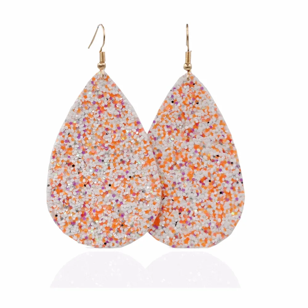 2018 New simple water drop Teardrop Genuine PU Leather Glitter Earrings for Women - Image 5