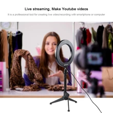 Фотография с регулируемой яркостью светодиодный селфи кольцо свет Youtube видео Live 3200-6500 k фотостудия свет с держателем телефона USB разъем штатив