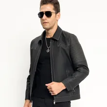 Для Мужчин's Повседневное кожаная куртка короткая Стиль мото& Байкер из натуральной овчины пальто осень с лацканами Легкая куртка tj8151