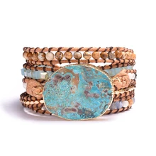 Ручной работы граненый бисером 5 обёрточная пара браслетов океан овальные камни качество праздничные ювелирные изделия