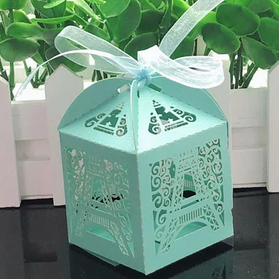 50pcs Wedding Candy Box Chocolate Packaging Paris Eiffel Tower Personalized Wedding Box Marriage Favors And Gifts Baby Shower Tiffany Blue