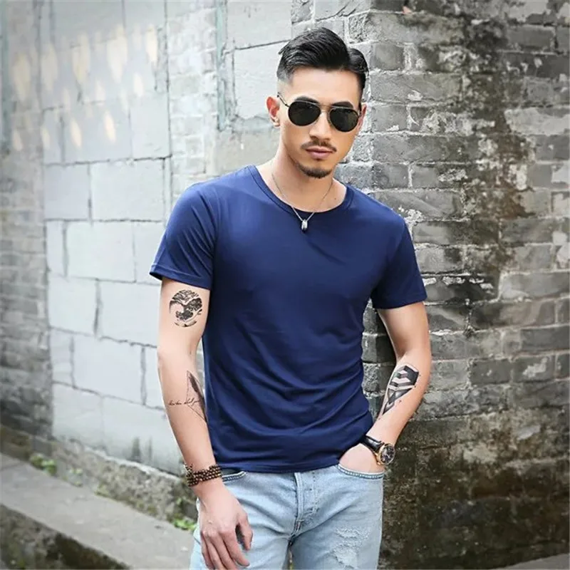 

9384P The new men's round collar pure color render of han edition cultivate one's morality short sleeve T-shirt unlined