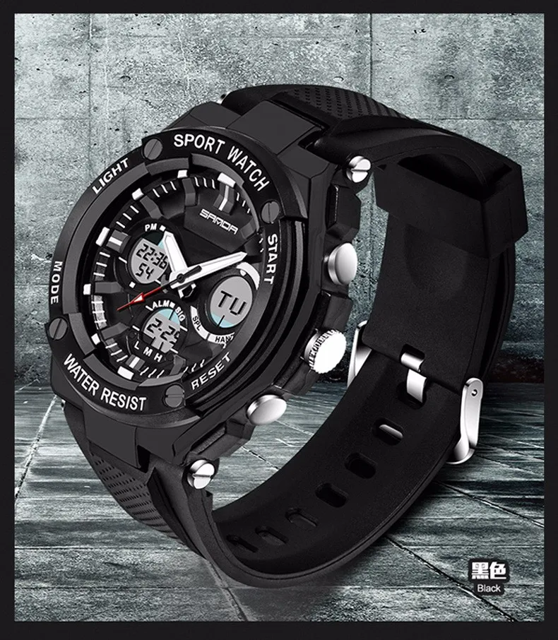 Новые мужские спортивные часы SANDA в Военном Стиле, часы с силиконовым ремешком, цифровые часы с дисплеем, часы Relogios Masculinos