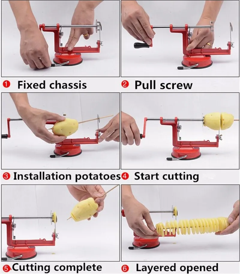 Руководство Картофеля Twister Картофеля Нержавеющая сталь Торнадо срез резак спиральные чипсы Кухня аксессуары