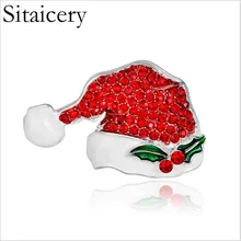 Sitaicery Red Christmas Hat Brooch Cute Rhinestone Brooch Pin Coat Badge Women Accessories Stainless Steel Jewelry Wholesale cute rhinestone christmas hat cat christmas stocking brooch