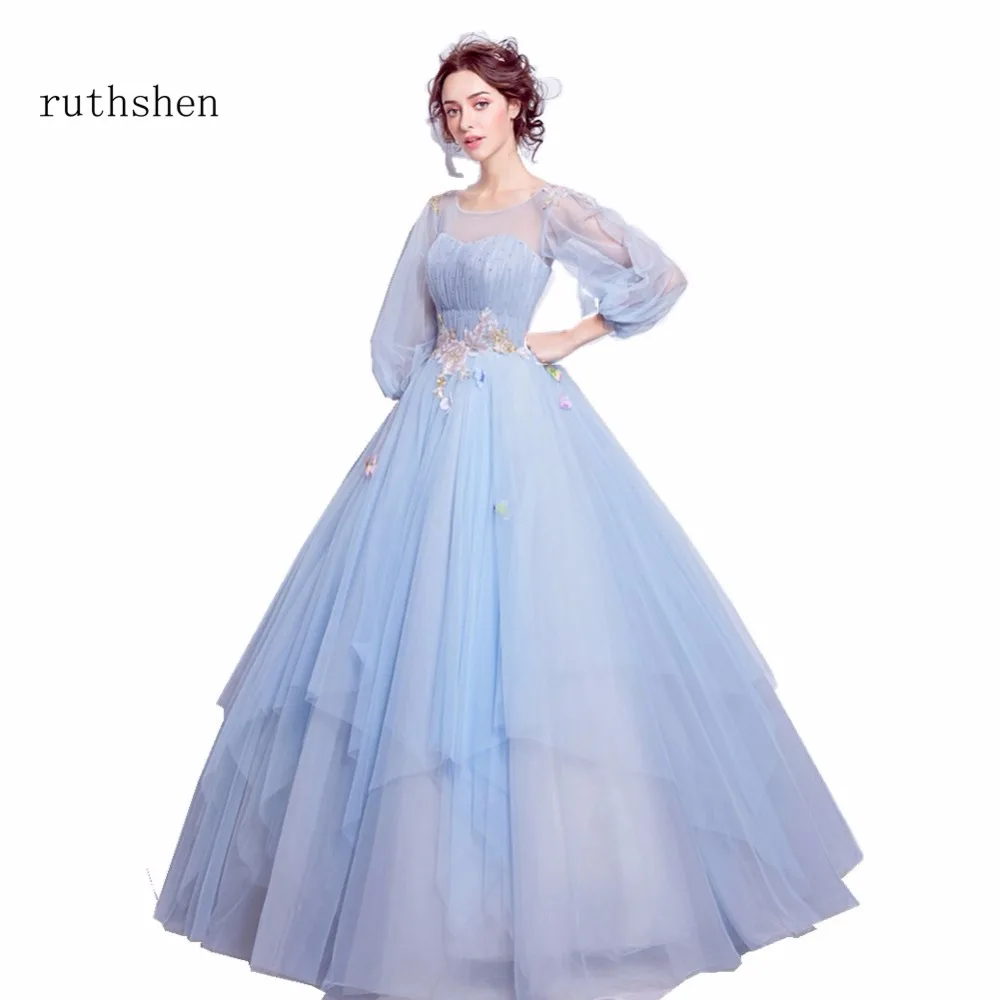 Ruthshen Robe Promo синие платья в пол для выпускного вечера с аппликацией на шнуровке сзади Дешевые Vestidos Cortos De Gala Платья для вечеринок