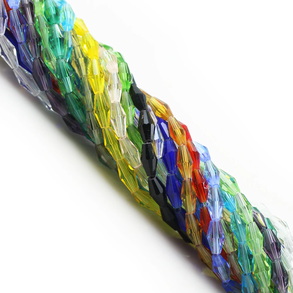 

ZHUBI 98pcs Long Bicone Shape Glass Beads 3*6MM For Decoration Crystal White ABColor Glass Bead Chinese Glass Crystal Beads