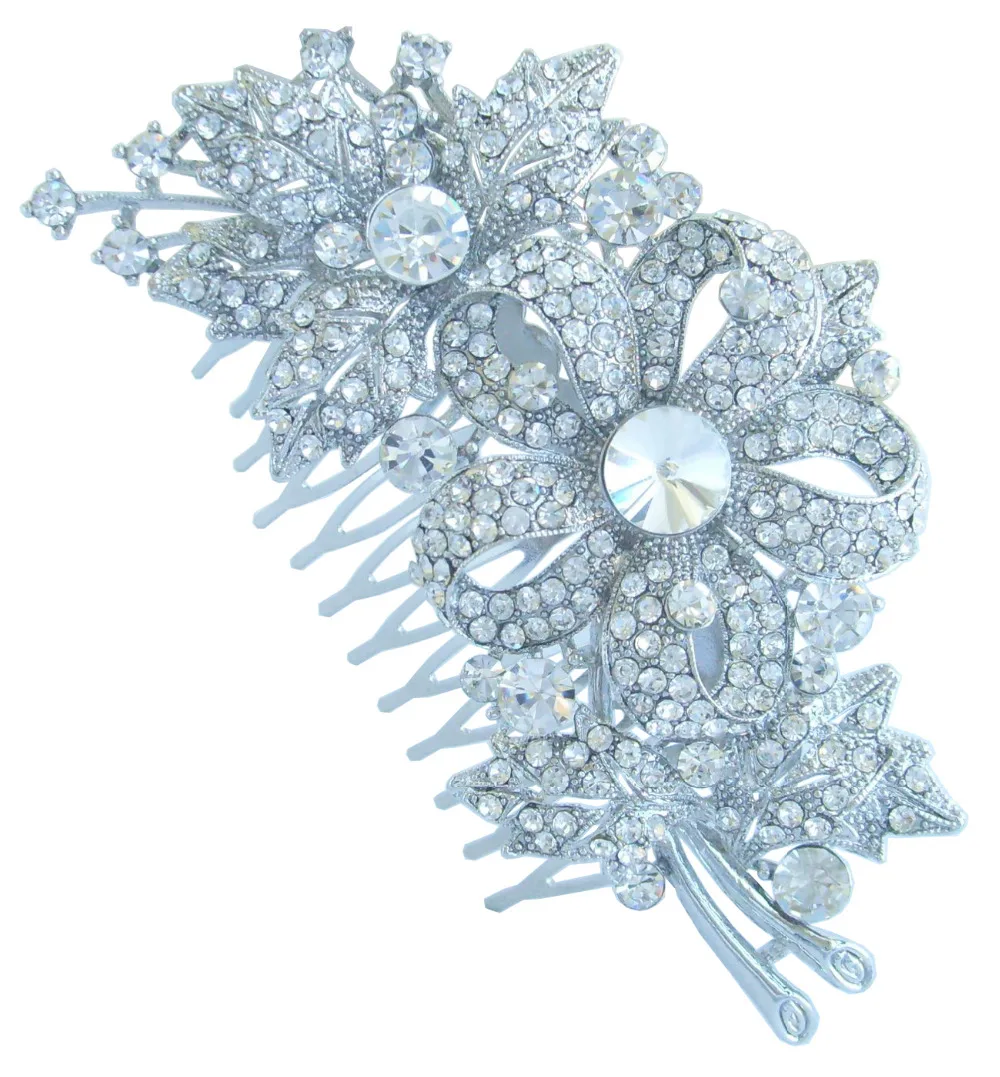 

Bridal Wedding Headpiece Clear Rhinestone Crystal Flower Hair Comb Bridesmaid Jewelry FSE04237C1