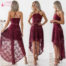 Винтажное короткое спереди длинное сзади кружевное коктейльное платье в дешевые вечерние платья белые платья для выпускного вечера DQG747