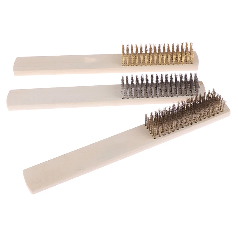New Hot 1PC Stainless Steel Copper Wire Brass Wood Handle Wire Brush Lengh 205mm 3styles