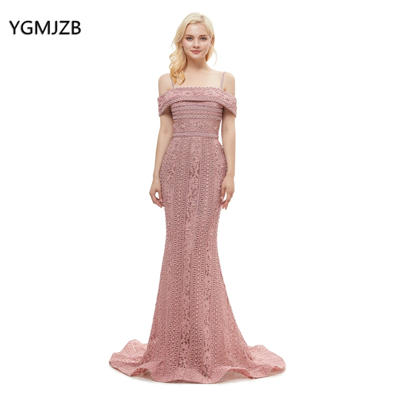 Robe de soiree 2018 кружевное вечернее платье длинное Русалка без бретелек жемчужное