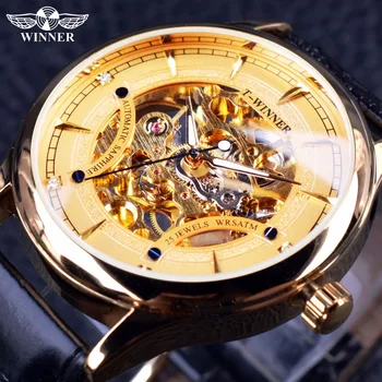 

Winner 2016 Fashion Casual Design Full Golden Transparent Luxury Diamond Display Men Male Wrist Watch Top Brand Mechanical Watch