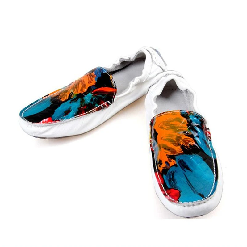 Clearance Sale !! Size 8 Genuine Leather Comfort Graffiti Loafer fashion Men Loafer Driving Car Shoes Slip On Boat Shoes Soft