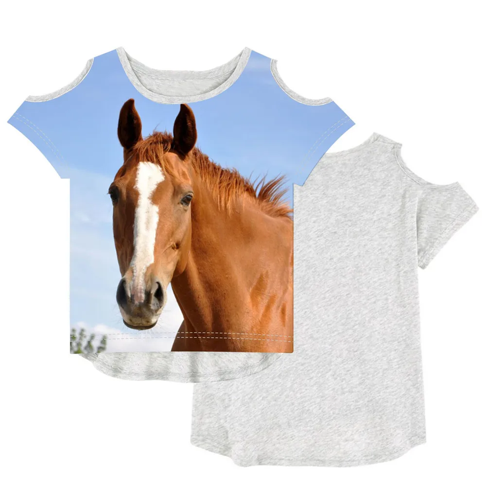 

Children Summer T-Shirt Fashion printing Tall brown horse girl Brand Design 2019 kids Girl tees Fashion