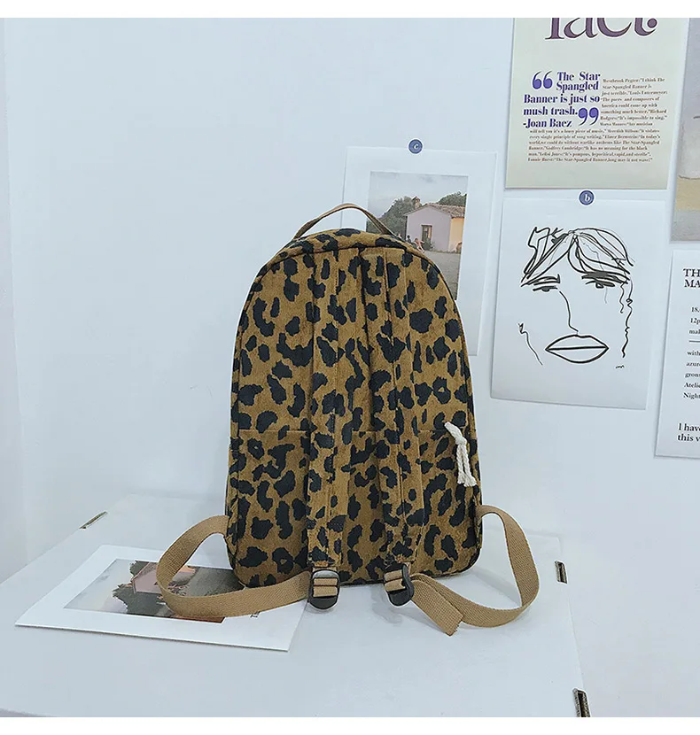 Модный женский рюкзак с леопардовым принтом вельветовый двойной ремень женский дорожный рюкзак большой емкости для девочек школьная