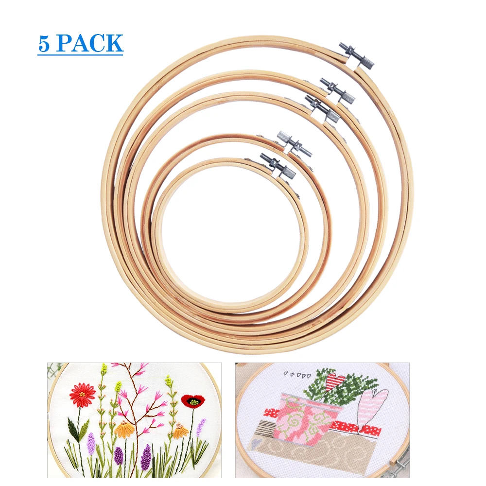

5pcs Embroidery Hoop Circle Round Frame Cross Stitch Ring Bamboo Circular Embroider Hoops Needlework Tools for Home Patchwork