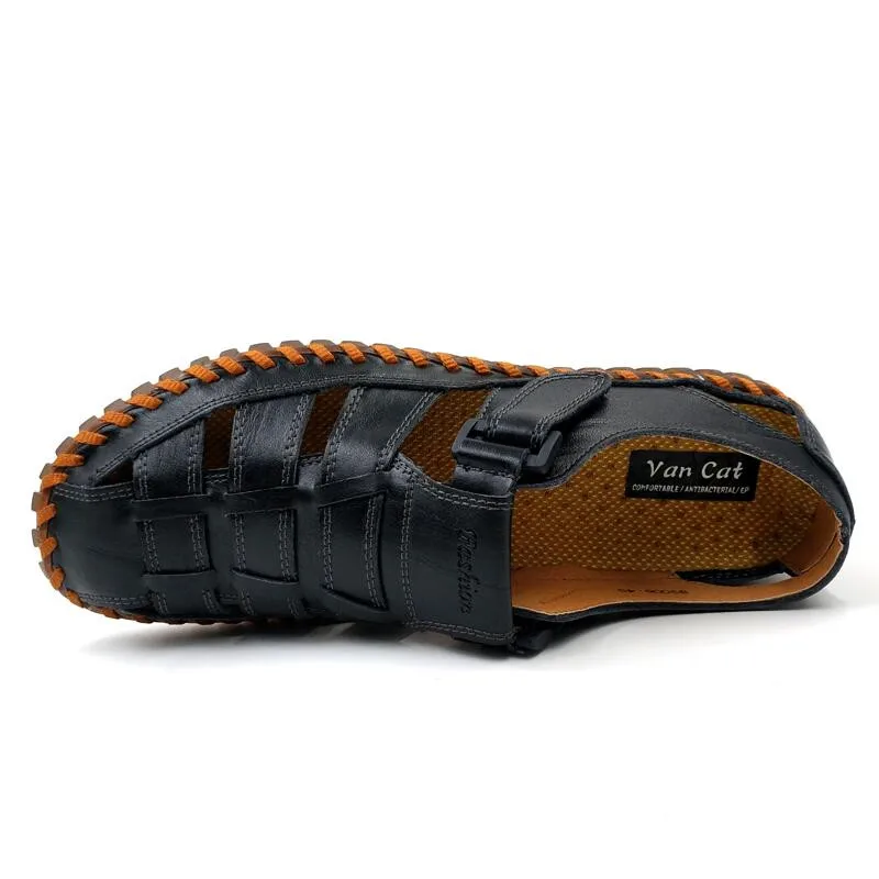 VANCAT New Summer Men Sandals 2019 Leisure Beach Men Shoes High Quality Genuine Leather Sandals The Men's Sandals Big size 39-47 VANCAT New Summer Men Sandals 2019 Leisure Beach Men Shoes High Quality Genuine Leather Sandals The Men's Sandals Big size 39-47