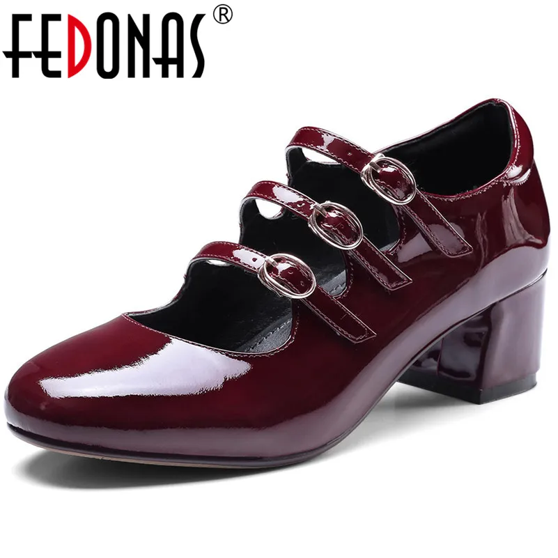 

FEDONAS New Women High Quality Genuine Leather Round Toe Spring Autumn Shoes Woman Quality Cow Leather Fashion Rome Buckle Pumps