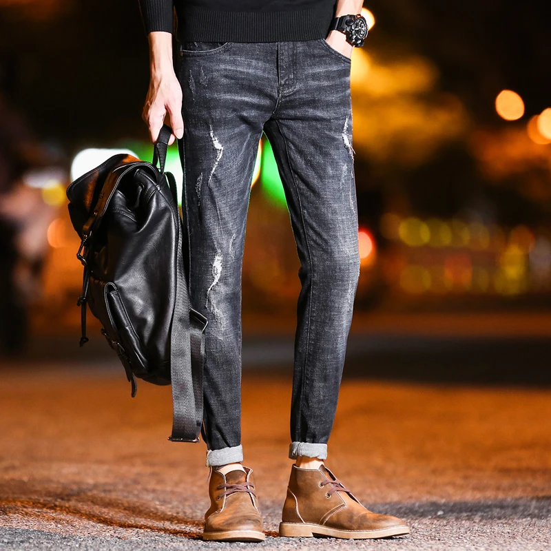 Ripped Jeans Men Slim Straight Distressed Hip Hop Denim Pants Trousers 2018 New Fashion boy Stretch Jeans Pants Plus Size