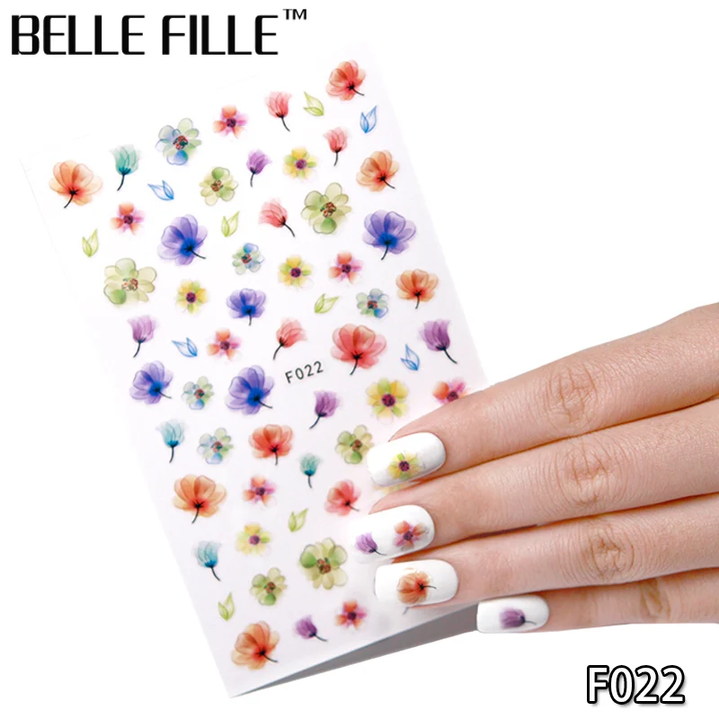 Belle Fille 1 шт Nail Стикеры 3D выбивая этикету клеи Цветной Цветочные Таблички Маникюр