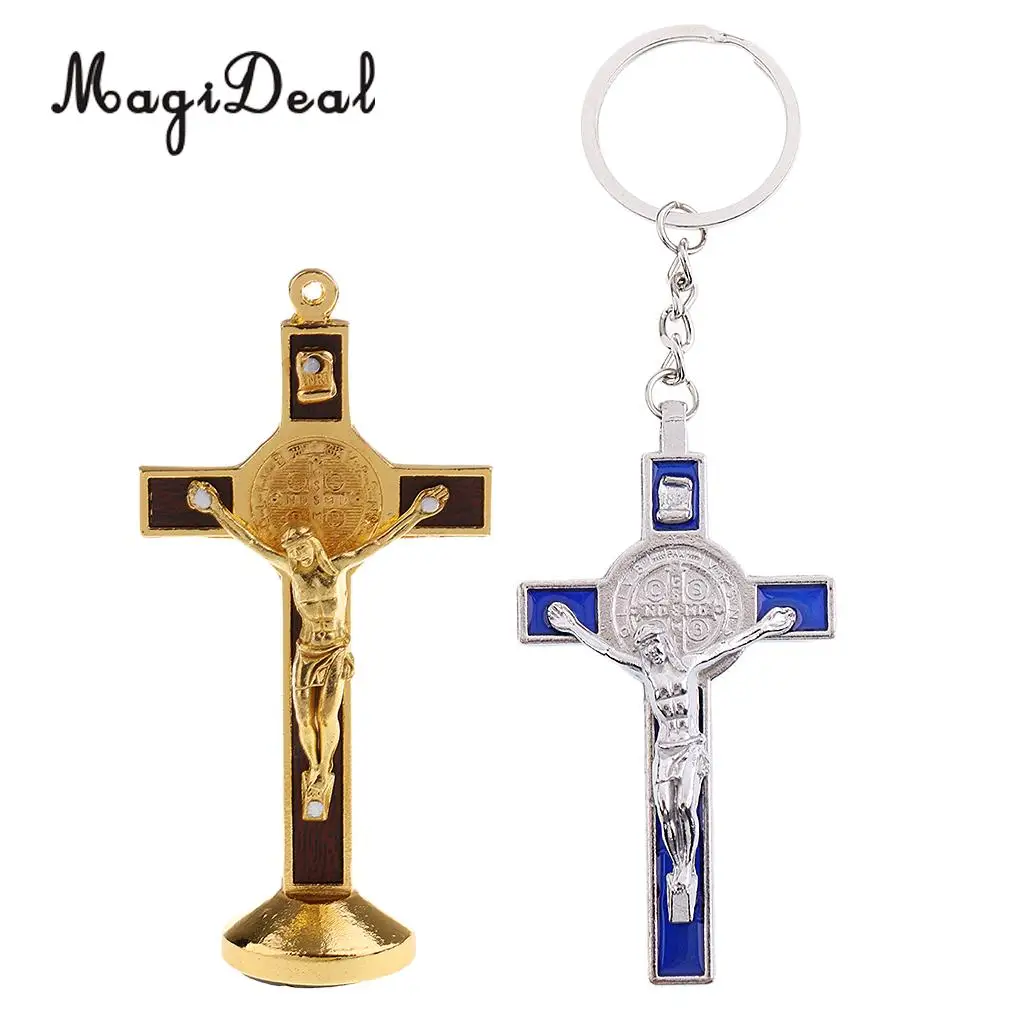 2PCS Crucifix Jesus Christ On The Stand Cross Figurines for Home Chapel Ornament