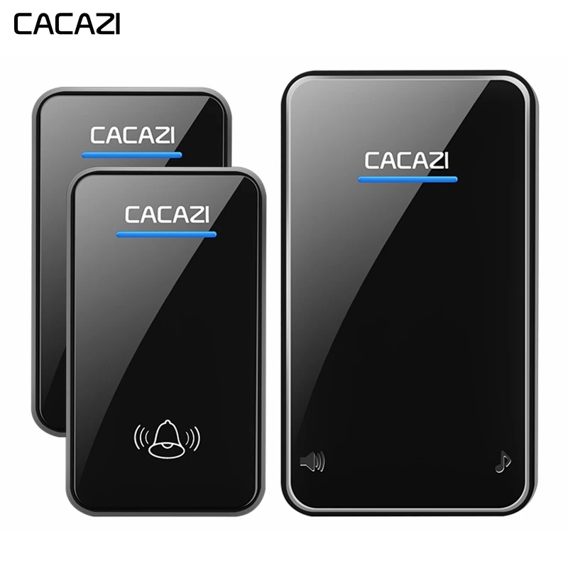 

CACAZI Waterproof Wireless Doorbell 300M Remote EU US Plug chime led light Home Cordless door bell 2 Battery Button 1 Receiver
