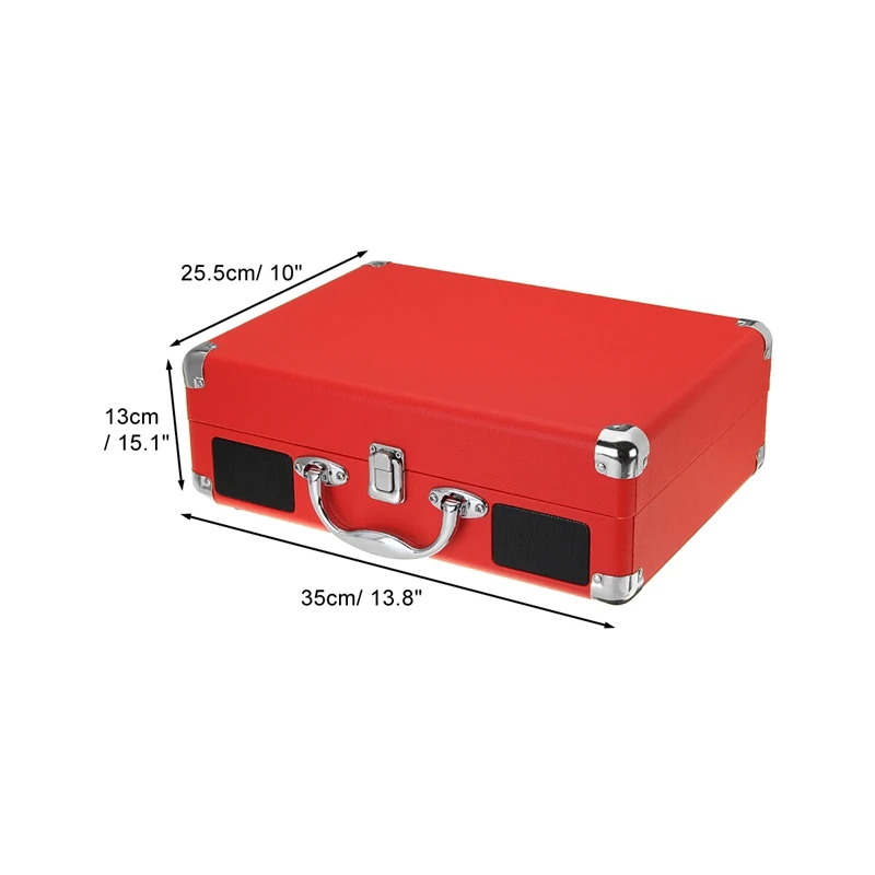 Штепсельная Вилка европейского стандарта 33/45/78 оборотов в минуту, Bluetooth Портативный чемодан проигрыватель виниловых пластинок долгоиграющая Запись Телефонный проигрыватель 3-Скорость разъём подачи внешнего сигнала Aux-In линейный выход 100-240 V(красный