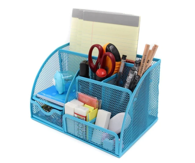 Office Supplies Mesh Desk Organizer Desktop Pencil Holder Accessories Caddy  With Drawer, 7 Compartments, Blue - Stationery Holder - AliExpress