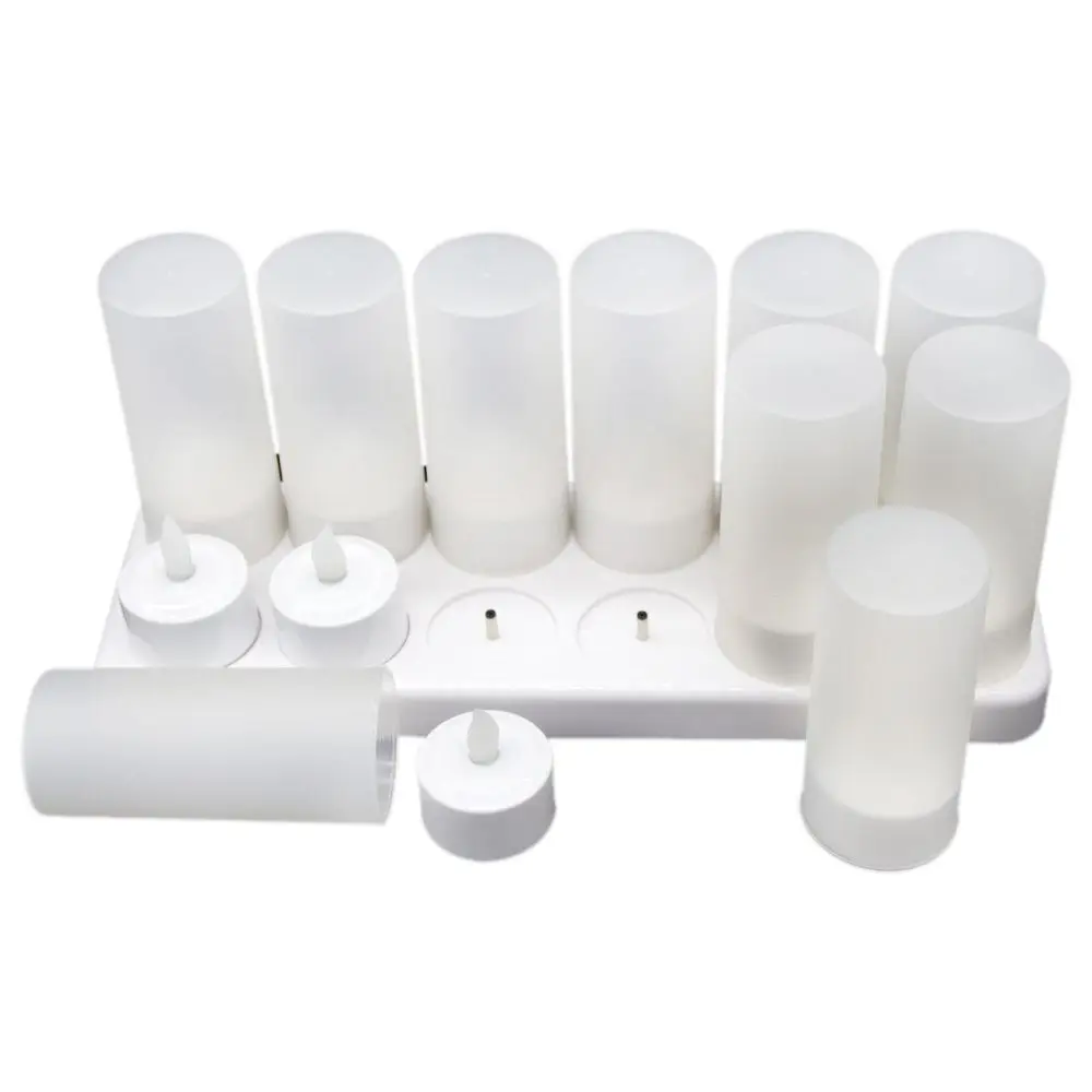 12Pcs LED Rechargeable Candle Flameless Tealight With Holder Charging Station Candle Cups Lights Decor Lighting Romantic Lamps
