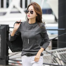 Повседневные однотонные футболки, Осенние хлопковые плиссированные футболки с круглым вырезом, Весенняя женская туника с длинным рукавом, топы, женские футболки высокого качества