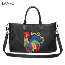 קיבולת גדולה תיק נסיעות עמיד למים LANSO זין שקית רקמת נשים ניילון מתקפל לשמירת נסיעות תיקי פנאי לשני המינים