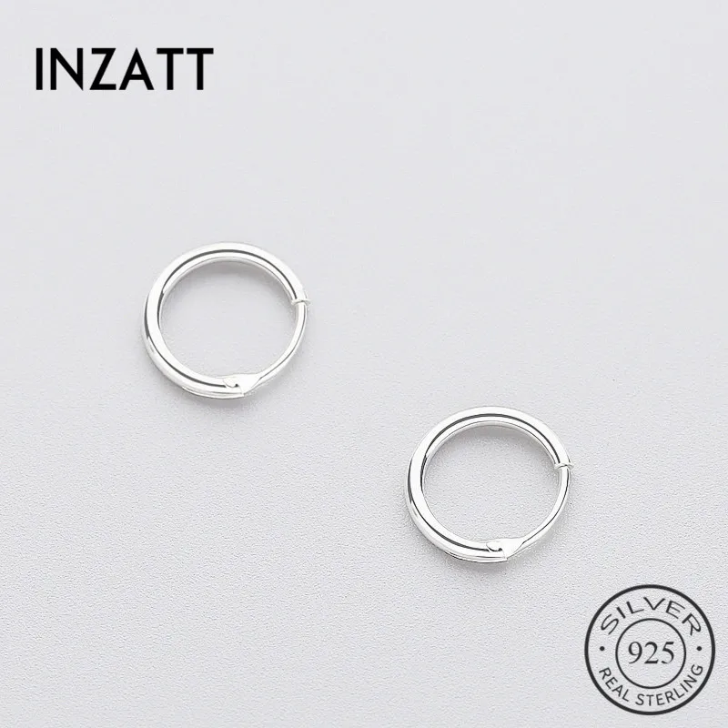 INZATT Real 925 Sterling Silver Minimalist Smooth Round Hoop Earrings Fine Jewelry Accessories Black White Color | Украшения и
