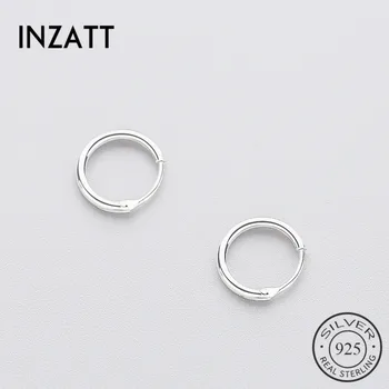 INZATT Real 925 Sterling Silver Minimalist Smooth Round Hoop Earrings Fine Jewelry Personality Accessories Black White Color