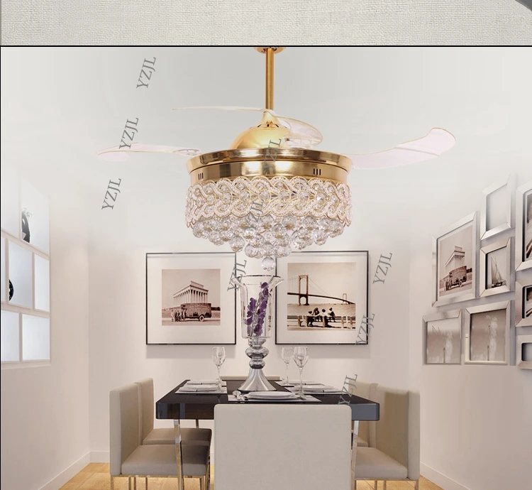 Remote control LED light minimalism modern Crystal ceiling fan ceiling