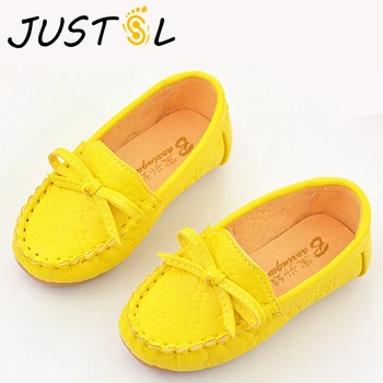 

Spring 2018 new Korean children flat shoes boys girls non-slip shoes princess bow soft leather Peas shoes for kids size21-30