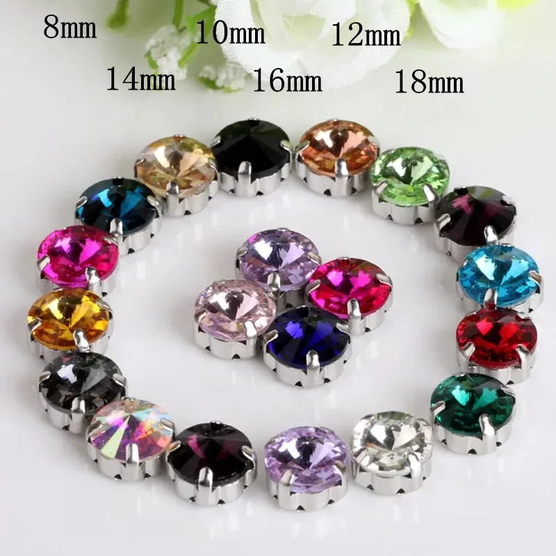 

Glass Rhinestones! Satellite / Round Shape Diamond With Claw Sew On Strass Metal Base Buckle Crystal Stone Beads For Clothes