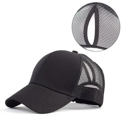 Новинка, блестящие бейсбольные кепки с конским хвостом, блестящая Высококачественная модная женская регулируемая бейсболка в стиле хип-хоп - Цвет: black mesh