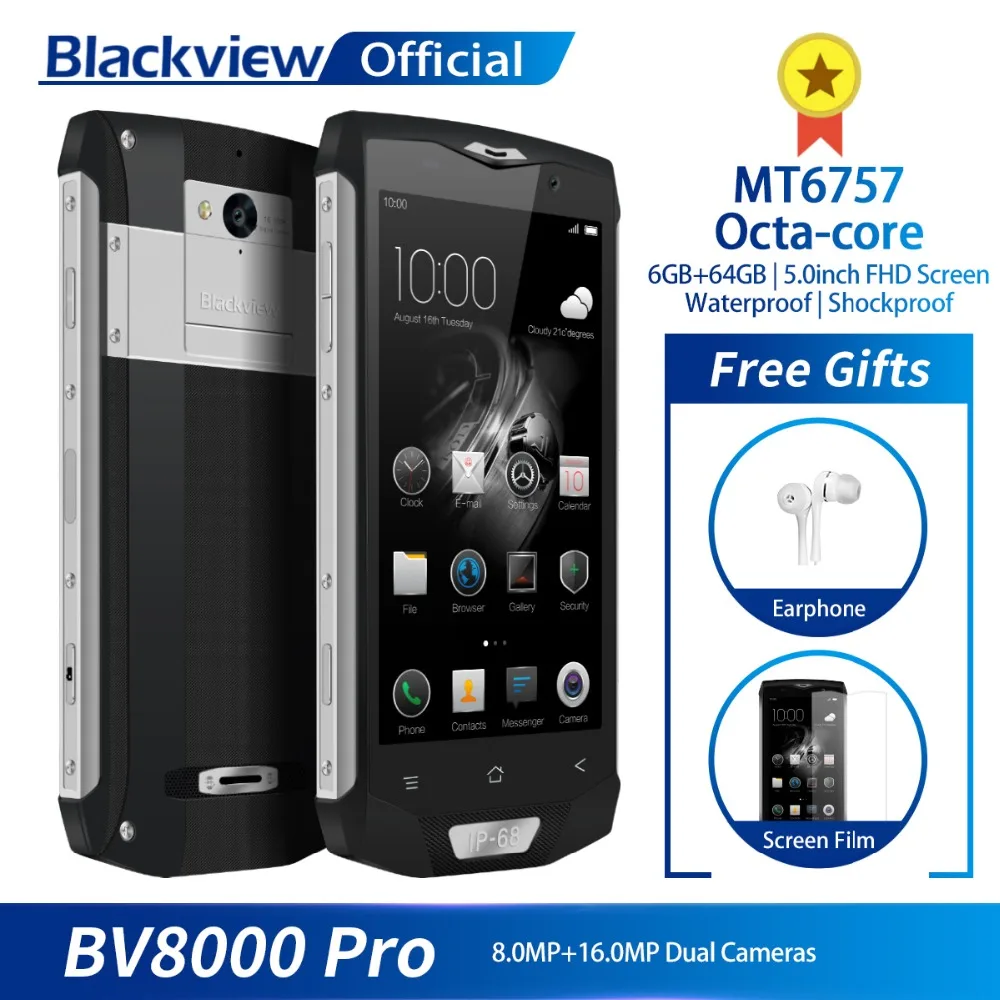 Blackview BV8000 Pro 5 дюймов FHD водонепроницаемый MT6757 Восьмиядерный 6 ГБ + 64 отпечатков