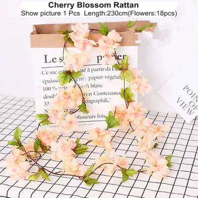 High Densities 4 6 fork Fake Cherry Blossom Flower Branch Begonia Sakura Tree Stem for Event Wedding Tree Deco Artificial Decora - Цвет: Rattan