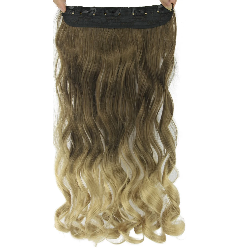 

Soowee 60cm Long Wavy Brown to Blonde Women Hair High Tempreture Synthetic Ombre Hair Piece 5 Clip in Hair Extensions