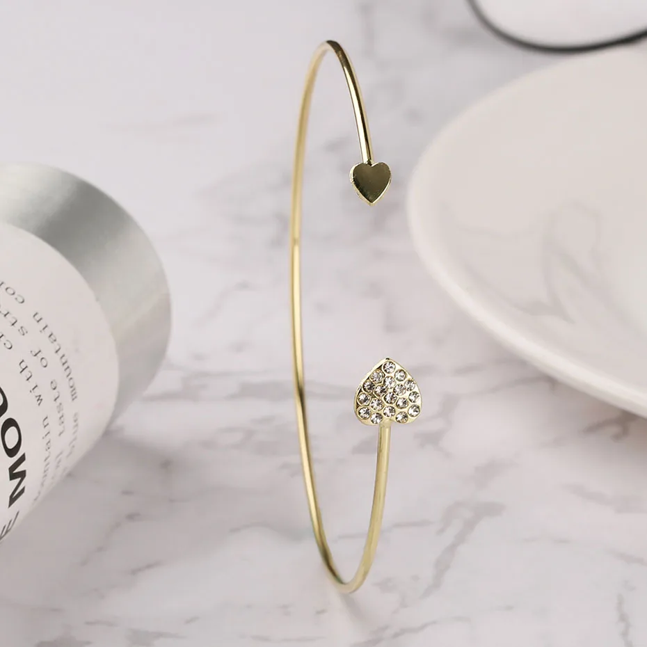 Fashion High Quality Double Heart Bracelet Crystal Love Opening Bracelet Bangles Female Accessories for Gift (6)