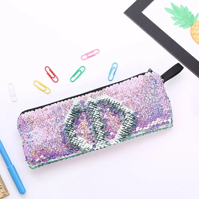 

Reversible Sequin Makeup Pouch Cosmetic Bag Zipper Pen Pencil Case Storage Purse