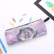 Reversible Sequin Makeup Pouch Cosmetic Bag Zipper Pen Pencil Case Storage Purse anime fairy tail natsu happy cat canvas pen bag pencil case unisex cartoon handbags zipper cosmetic pouch makeup bag gift