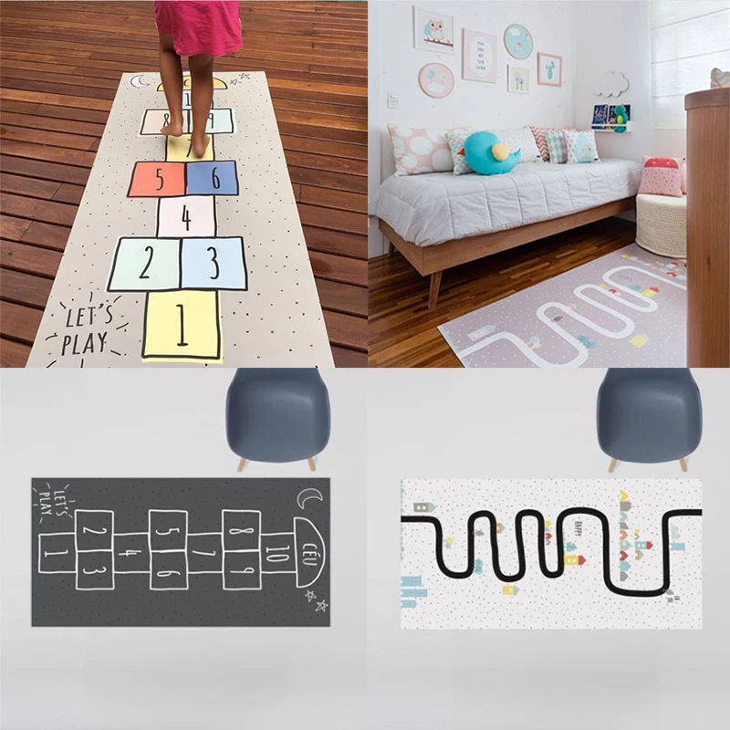 Kids Floor Antiskid Games Mats Boys Girls Room Floor Jumping Grid Digital Checkers Mat Carpet Baby Crawling Room Decor Play Mat