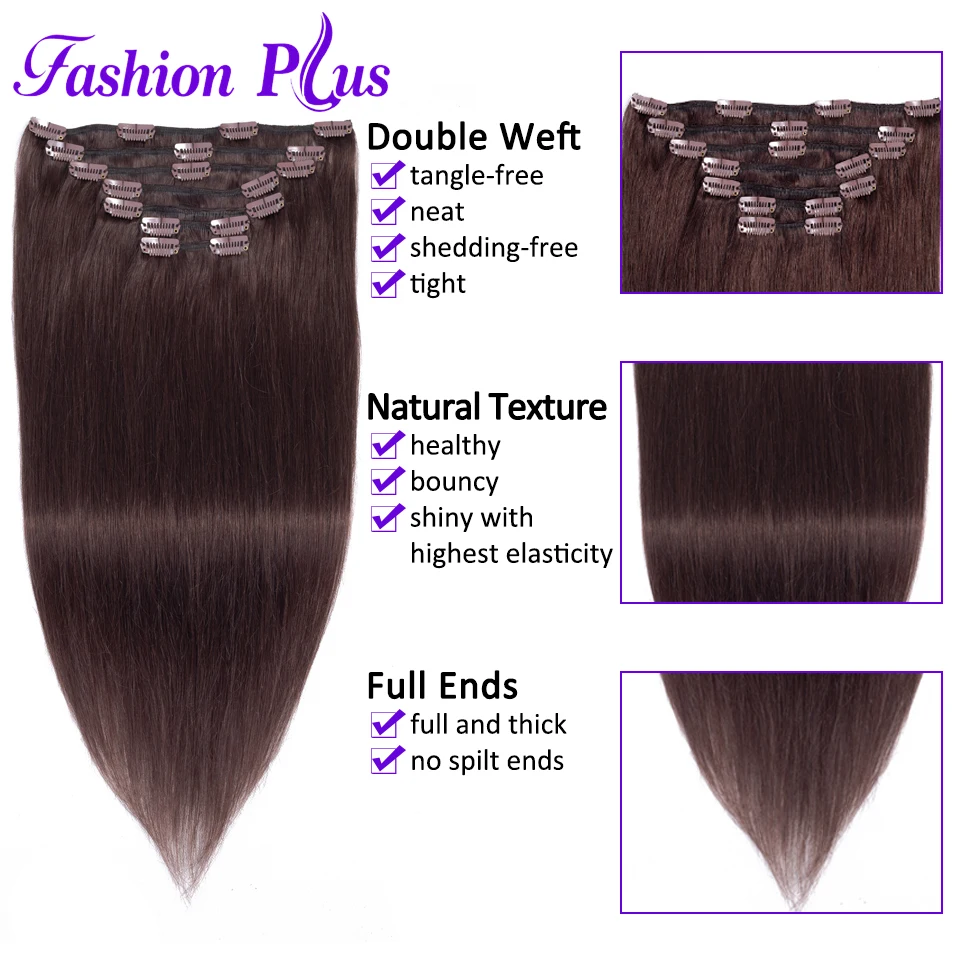  Fashion Plus Clip In Human Hair Extensions Straight Full Head Set 7pcs 120g Machine Made Remy Hair 
