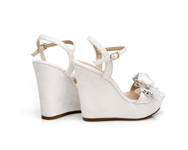25_2019 Summer New Elegant Fashion High Heel Wedges Sandals Small Size Female Pink White Peep Toe Wedding Shoes